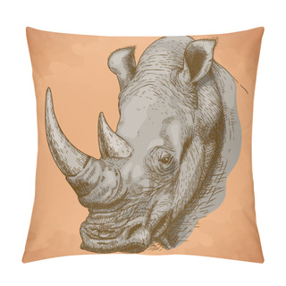 Personality  Engraving Antique Illustration Of Rhinoceros Pillow Covers