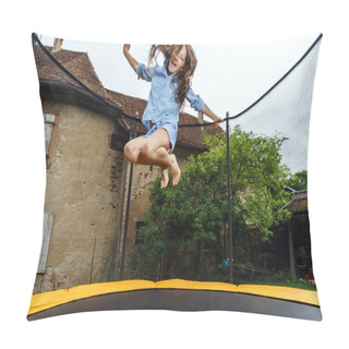 Personality  Cute Teenage Girl Jumping On Trampoline Pillow Covers