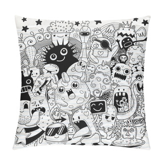 Personality  Vector Illustration Of Doodle Cute Monster Background ,Hand Drawing Doodle Pillow Covers