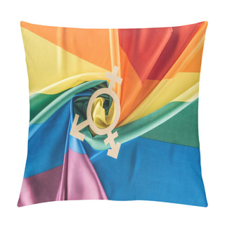 Personality  Top View Of Rainbow Flag Creased In Spiral Shape With Gender Sign, Lgbt Concept Pillow Covers