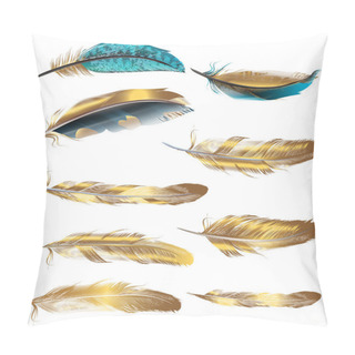 Personality  Set Of Vector Realistic Feathers Isolated On White Pillow Covers