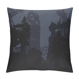 Personality  Cartoon Background Of The Ruins Of The City Of Post Apocalypse Pillow Covers