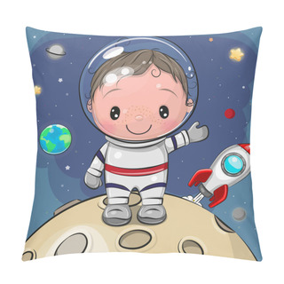 Personality  Cute Cartoon Boy Astronaut On The Moon On A Space Background Pillow Covers