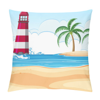 Personality  Beach Scene With Lighthouse Illustration Pillow Covers