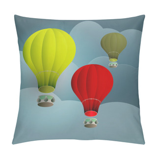 Personality  Vector Illustration Of Colorful Hot Air Balloons On The Sky. Pillow Covers