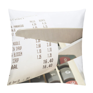 Personality  Economy Concept With Scissors Cutting Receipt From Shop Pillow Covers