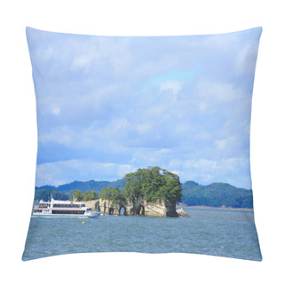 Personality  Ship Approaching Rocky Islands With Lush Green Vegetation. Matsushima Islands In Miyagi Prefecture, Japan Pillow Covers