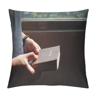 Personality  Holy Bible, Teenager Man Holding The Holy Bible Ready For Read And Prayer For Have A Relationship With God Faith, Spirituality, And Religion Concept. Pillow Covers