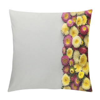 Personality  Top View Of Yellow And Purple Asters On White Background With Copy Space Pillow Covers