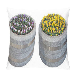 Personality  Two Big Street  Flowerpots Are Made Of Gray Granite In The Form  Pillow Covers