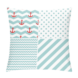 Personality  Tile Sailor Vector Pattern Set With White Polka Dots, Zig Zag And Stripes On Blue Background Pillow Covers