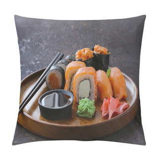 Personality  Menu Of Assorted Sushi With Salmon - Traditional Japanese Cuisine Pillow Covers