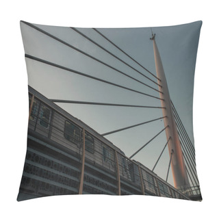 Personality  Low Angle View Of Train And Construction Of Golden Horn Metro Bridge With Sky At Background, Istanbul, Turkey  Pillow Covers