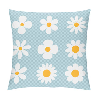 Personality  Set White Daisy Isolated, Chamomile Vector Illustration Pillow Covers