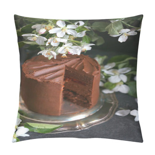 Personality  Chocolate Cake With Apple Trees Flowers On A Dark Background, Selective Focus Pillow Covers