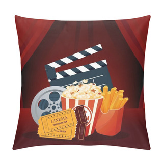 Personality  Cinema, Movie Time. Cinema Movie Theater Object On Curtain Background. Pillow Covers