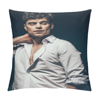 Personality  Handsome Man Posing In White Shirt Isolated On Dark Grey Pillow Covers