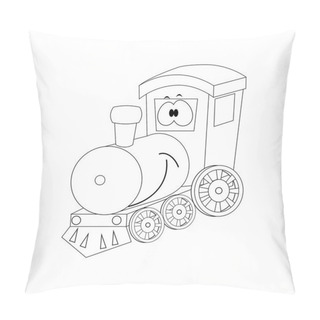 Personality  Colorless  Funny Cartoon Train. Vector Illustration. Coloring Pa Pillow Covers