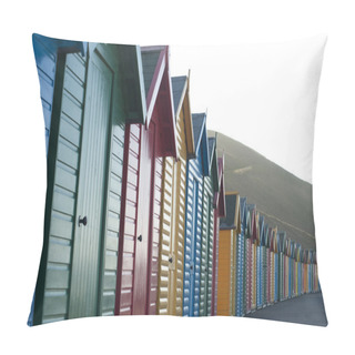 Personality  Row Of Colorful Wooden Beach Huts Pillow Covers