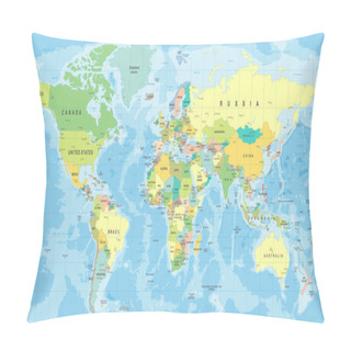 Personality  World Map Vector. Detailed Illustration Of Worldmap Pillow Covers