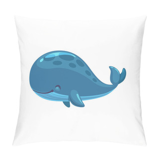 Personality  Cartoon Cute Blue Whale Character, Vector Personage Of Sea And Ocean Water Animal. Funny Giant Marine Fish With Happy Smile, Isolated Underwater Mammal Creature Swimming With Curved Tail And Fins Pillow Covers