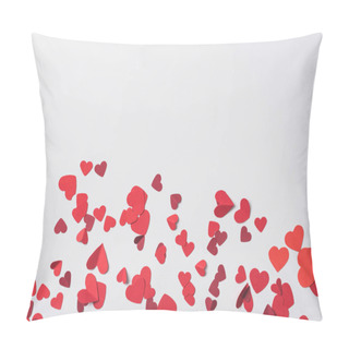 Personality  Top View Of Red Hearts Scattered On White Background Pillow Covers