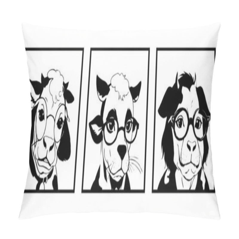 Personality  Cow with glasses. Line art. Logo design for use in graphics. T-shirt print, tattoo design. Minimalist illustration for printing on wall decorations. pillow covers