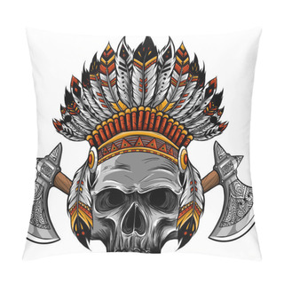Personality  Vector Illustration Of Indian Skull And Tomahawk Pillow Covers