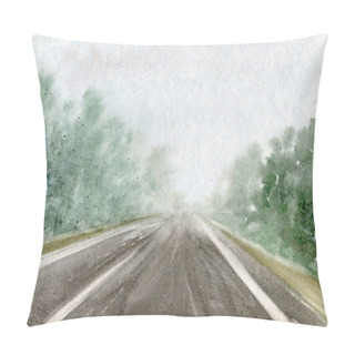 Personality  Hand Drawn Watercolor Landscape With Road Pillow Covers