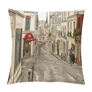 Personality  Street In Paris - Illustration Pillow Covers