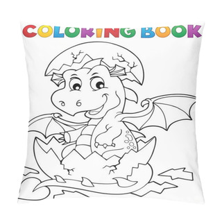 Personality  Coloring Book Dragon Hatching From Egg 1 - Picture Illustration. Pillow Covers