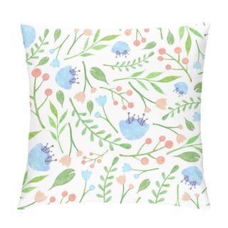 Personality  Watercolor Floral Pattern With Blue Flowers On White Background Pillow Covers