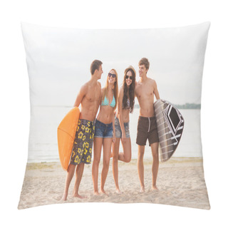 Personality  Smiling Friends In Sunglasses With Surfs On Beach Pillow Covers