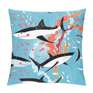 Personality  Graphic Pattern Of Swimming Sharks Pillow Covers