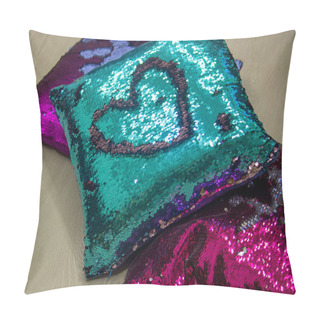 Personality  Heart On A Pillowcase With Sequins.  Pillow Covers