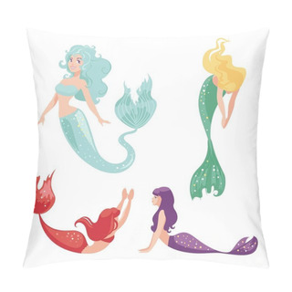 Personality  Set Of Mermaids Isolated On White Background. Pillow Covers