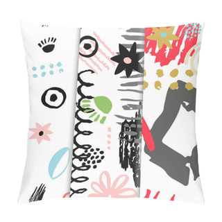 Personality  Set Hand Drawn Scribbles Seamless Pattern Pillow Covers
