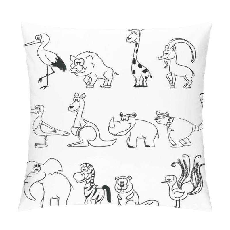 Personality  Set Of Different Black And White Animals And Birds Pillow Covers
