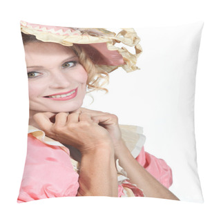 Personality  Woman In A Theatrical Pink And Cream Dress And Bonnet Pillow Covers