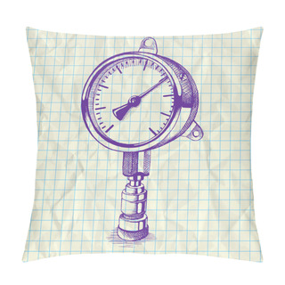 Personality  Sketch Illustration Of A Manometer On Notebook Paper. Pillow Covers