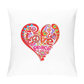 Personality  Heart Red Abstract Shape For T-shirt Print With Hippie Symbolic, Flower-power And Funny Eyes Pillow Covers