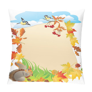 Personality  Background With Portrait Frame With Autumn Leafs Pillow Covers