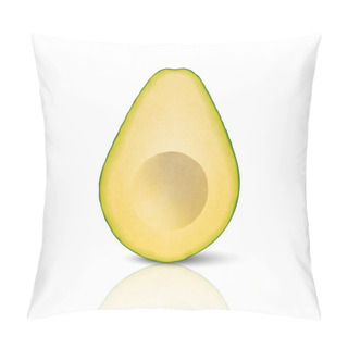 Personality  Vector 3d Realistic Cut Half Seedless Avocado Closeup Isolated On White Background With Reflection. Design Template, Food, Health, Diet Concept. Front View Pillow Covers