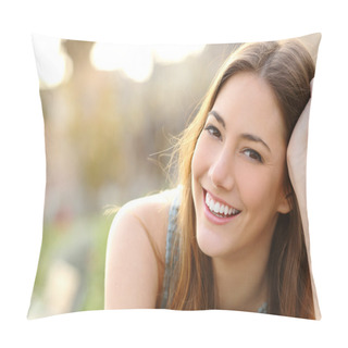Personality  Girl Smiling With Perfect Smile And White Teeth Pillow Covers