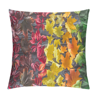 Personality  Top View Of Autumnal Different Maple Leaves On Wooden Surface Pillow Covers