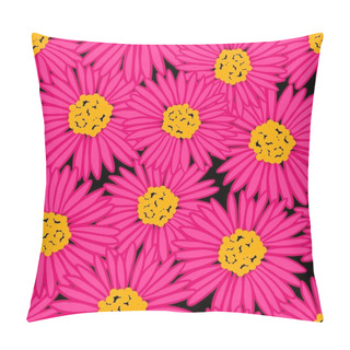 Personality  Hand Drawn Seamless Pattern With Hot Hyper Pink Daisy Flowers On Black Background. Bright Colorful Retro Vintage Print Design, 60s 70s Floral Art, Nature Plant Bloom Blossom Pillow Covers