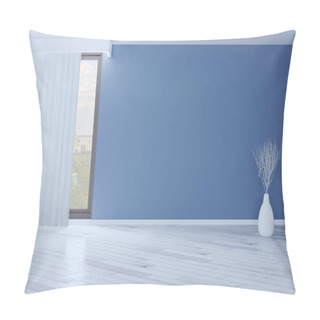 Personality  Empty Interior With Blue Walls And Large Window. Decorative Vase Pillow Covers