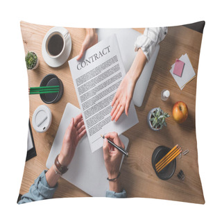 Personality  Cropped Shot Of Businesspeople Signing Contract At Workplace Pillow Covers