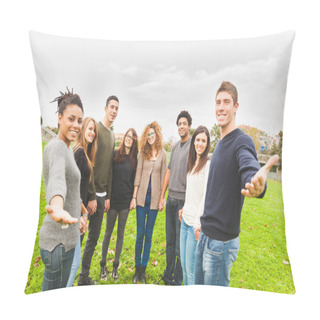 Personality  Multiethnic Group Of Friends Giving A Hand Pillow Covers