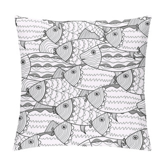 Personality  Seamless Vector Pattern. Background Of A Large Number Of Graphic Fish. Pillow Covers